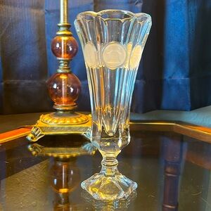 Fostoria leaded Crystal footed 8” coin vase frosted coins clear glass immaculate